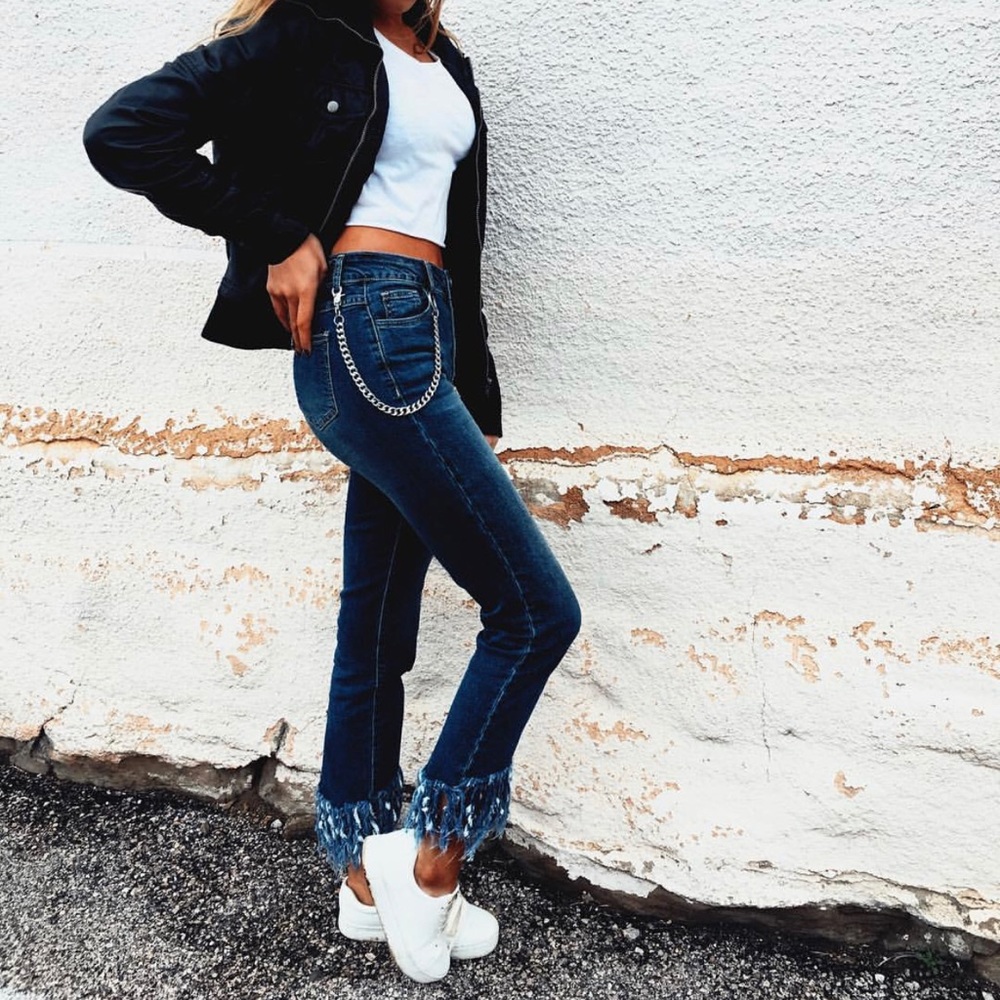 Cropped Fringe Jeans